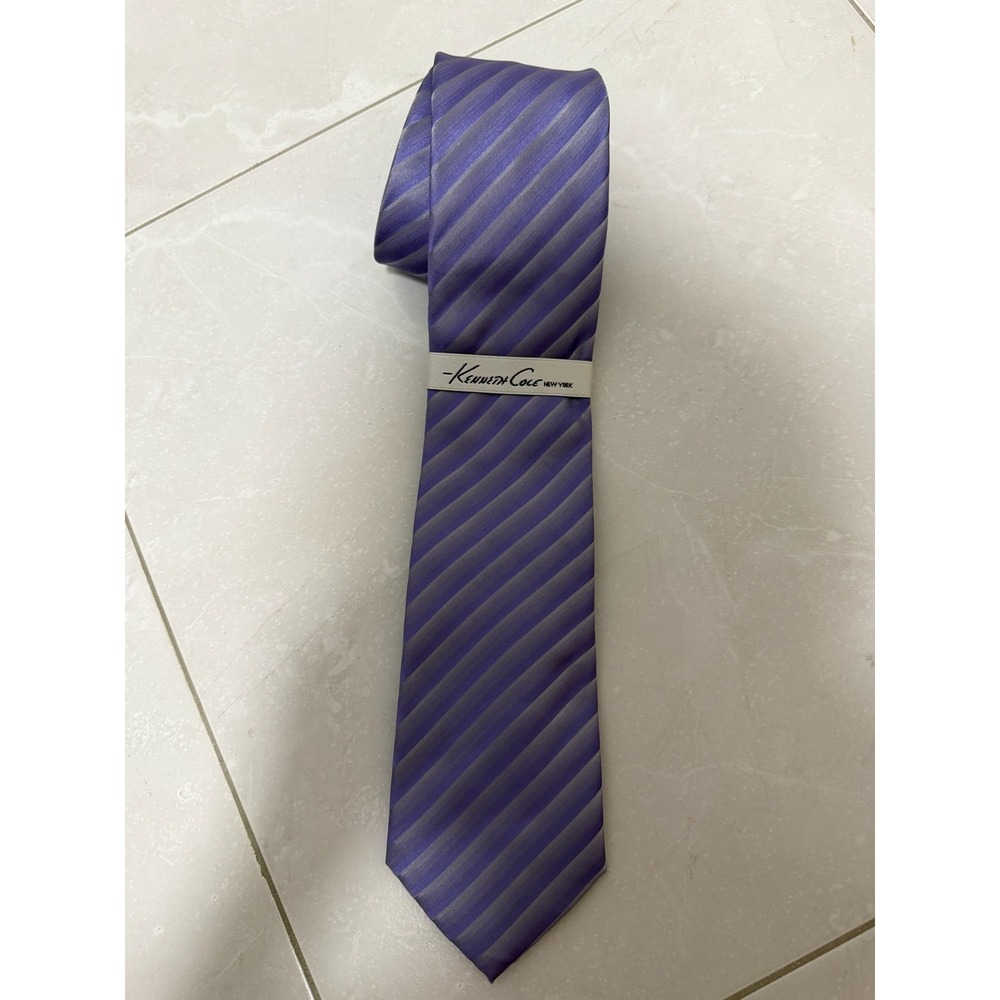 Kenneth Cole New York Purple Diagonal Stripe Mens Necktie Tie AS IS